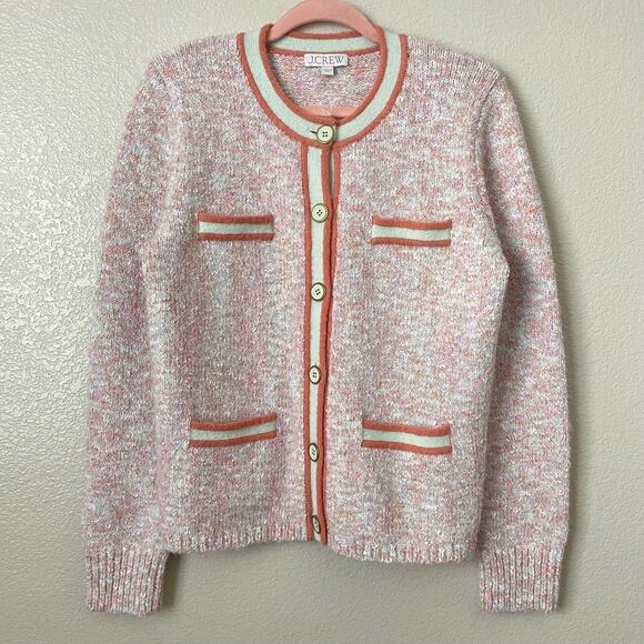 J. Crew Cardigan Womens Small Orange Pink Marled Sweater Lady Jacket Academia - Picture 3 of 11